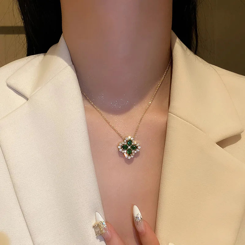 Green Zircon Clover Necklace